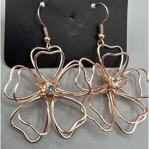 Jewelry Earrings Dangle 2 Gold Tone Double Layer Floral Design Blue Acrylic Bead